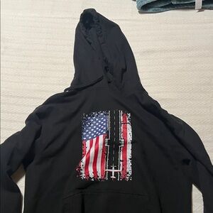 Adult Medium Black American Flag + Airplane Hoodie